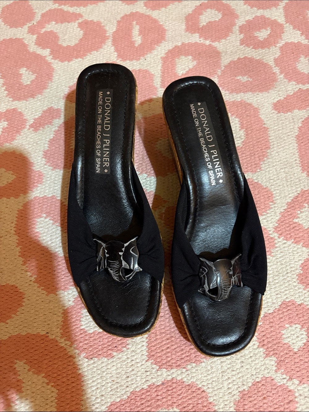 Donald J. Pliner Black Slip-On Mules with Elephant Accent